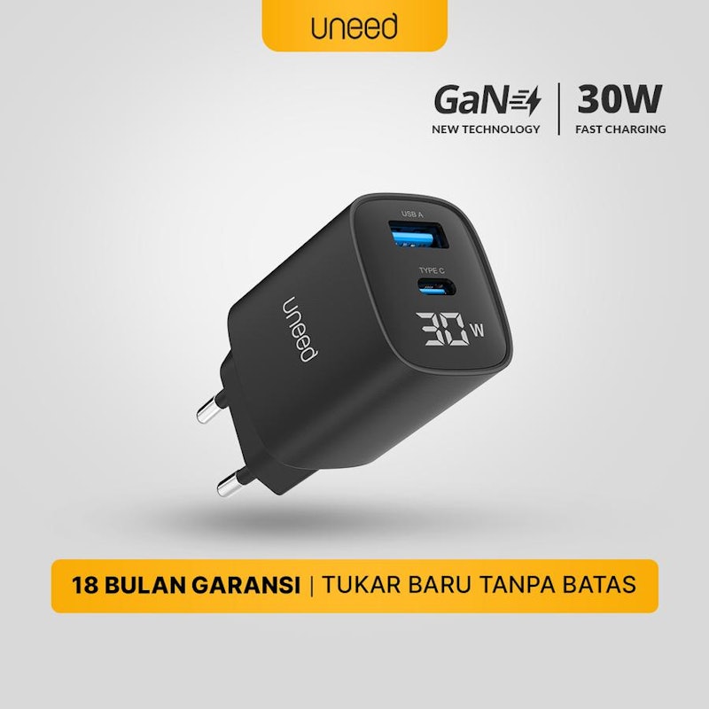 Uneed 2 Ports 30W GaN Charger with Display 5