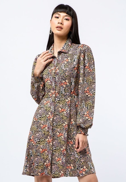 The Executive Printed Long Sleeves Mini Dress