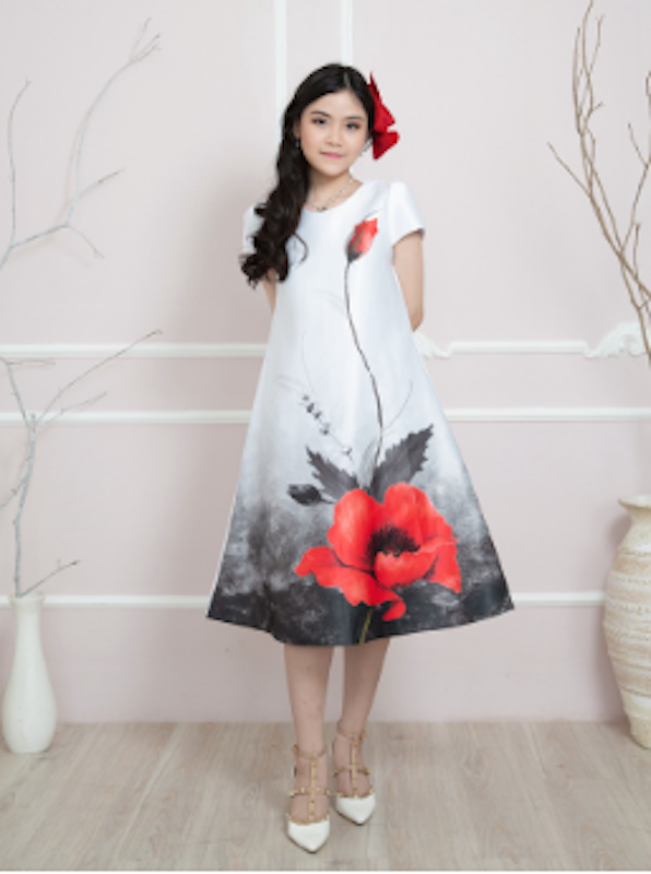 Dress Pesta Anak Satin Bunga Merah 3