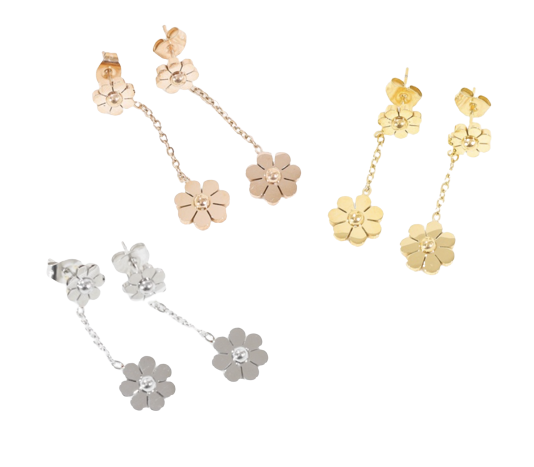 Anting Panjang Titanium Wanita Double Daisy