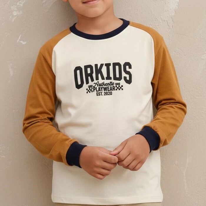  ORKIDS Kaos Panjang Anak Laki-Laki BW Almond