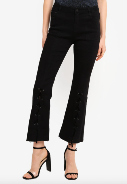 Flare Capri Pants with Shoelace Cuff Details 1