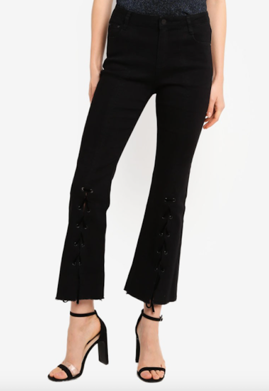 Flare Capri Pants with Shoelace Cuff Details 1