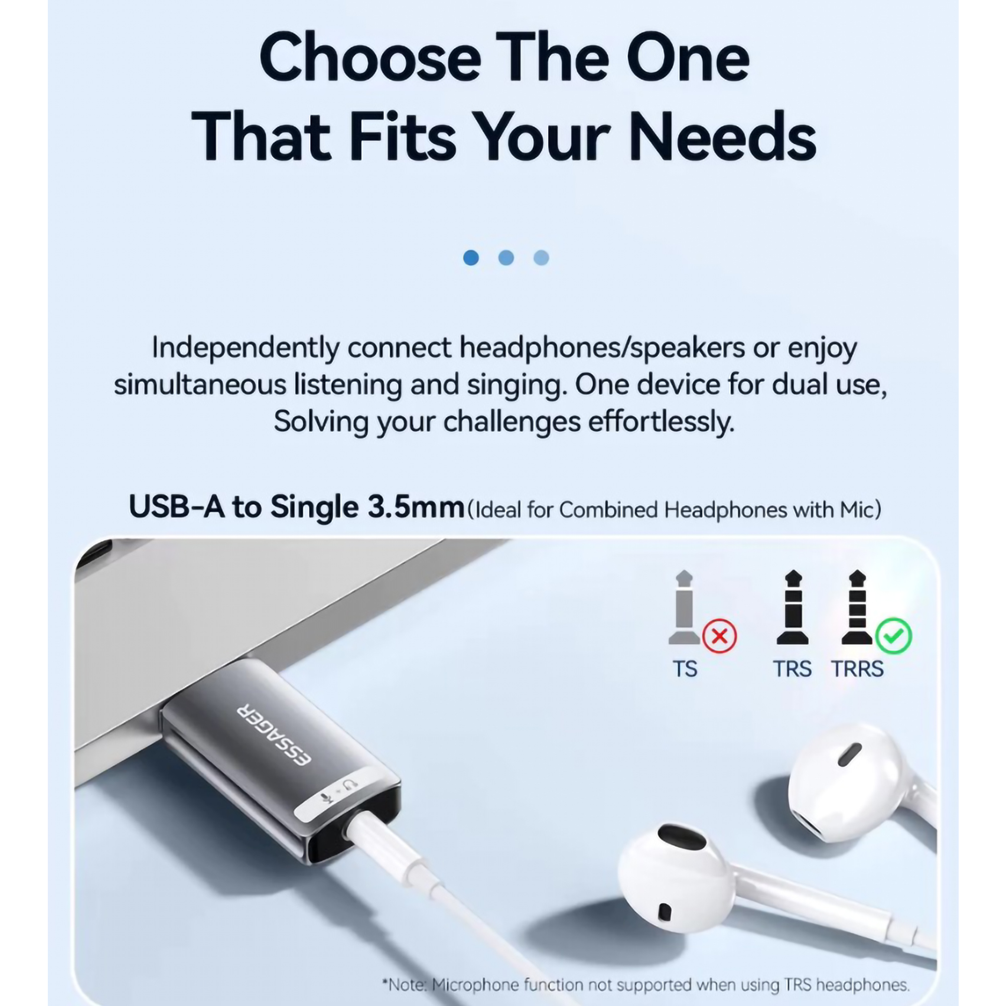  Essager USB Sound Card External Single 3.5mm ES-OTG21