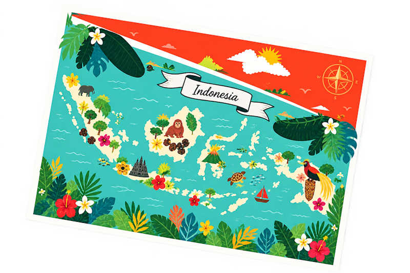 Posnesia Postcard Map Indonesia 1