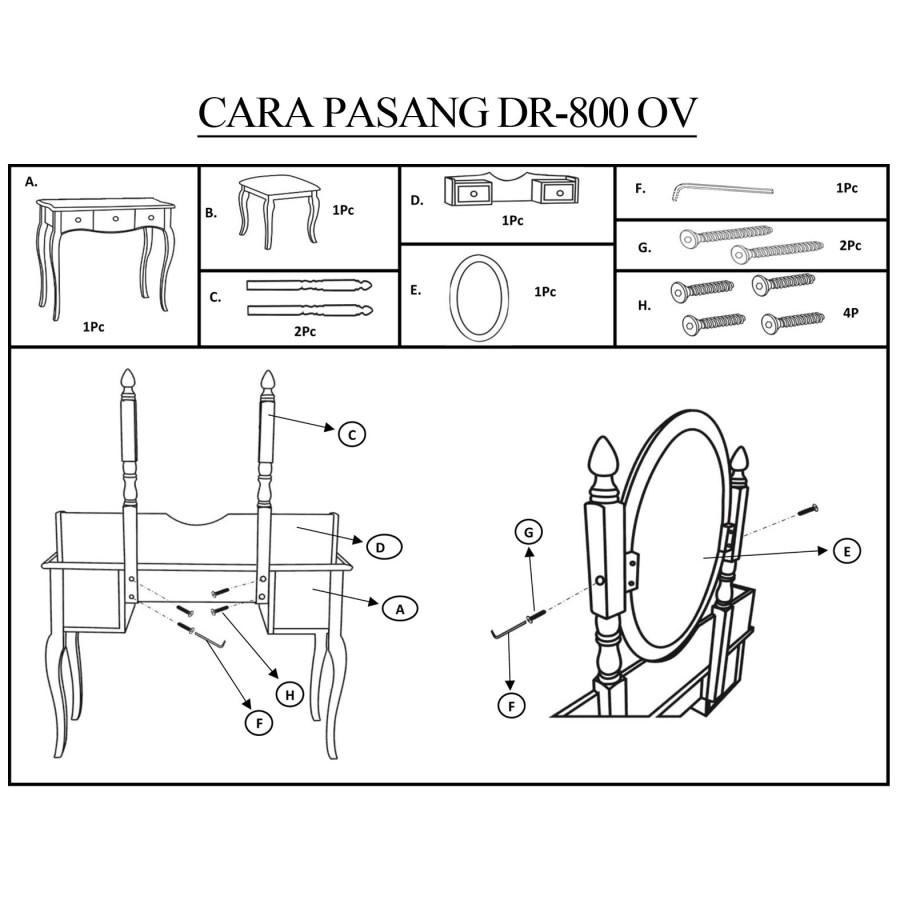 Toraya Cipta Gemilang Toraya Meja Rias Cermin Klasik Minimalis DR-800 OV