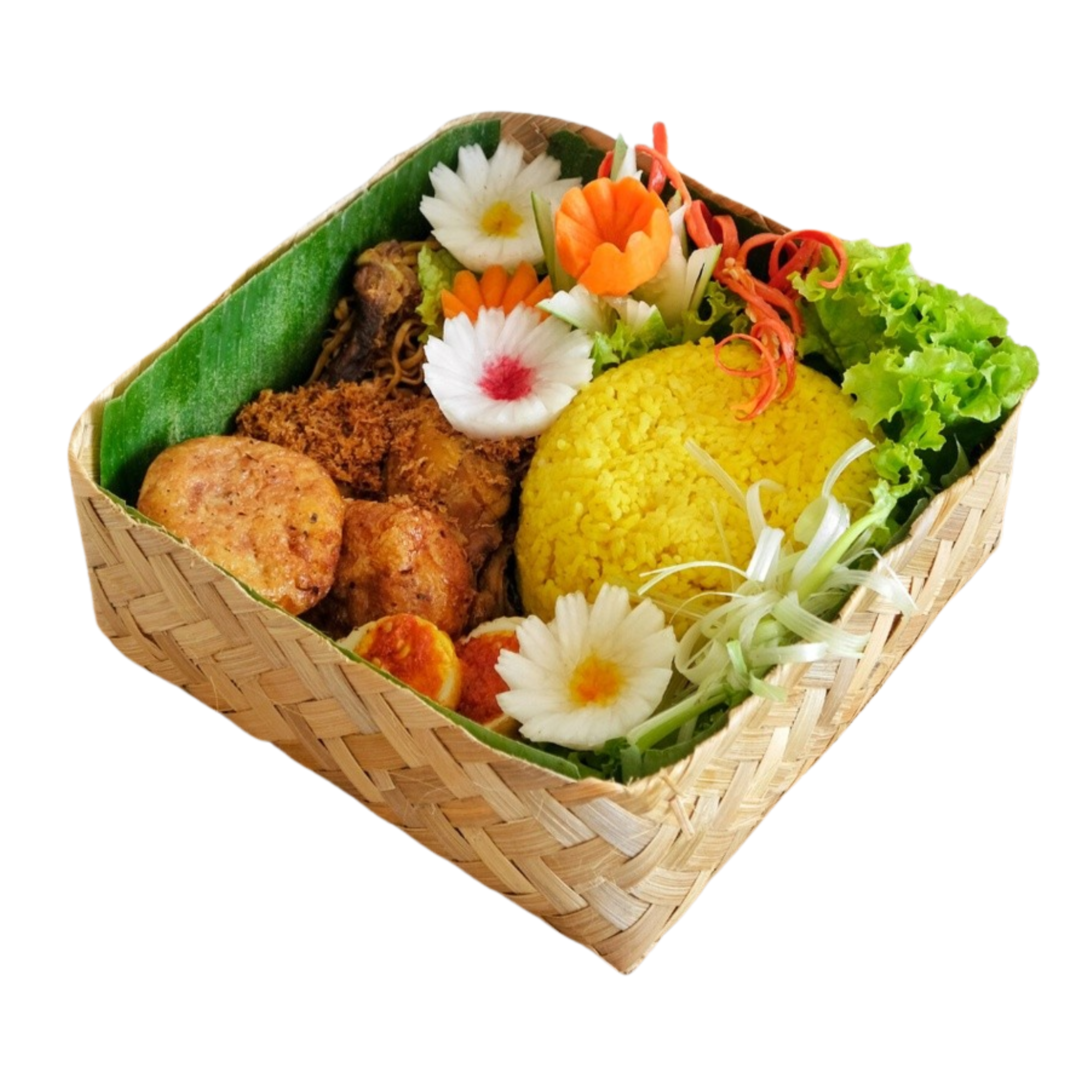 Mari Makan & Travel Besek Bambu Nasi Kuning untuk Hampers 4 Porsi