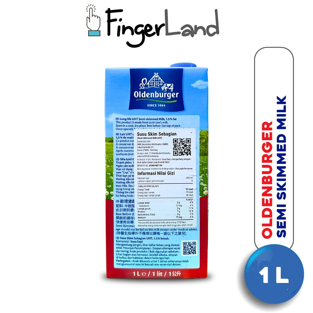 DMK Deutsches Milchkontor Oldenburger Semi-Skimmed Milk 1.5% Fat 1 L