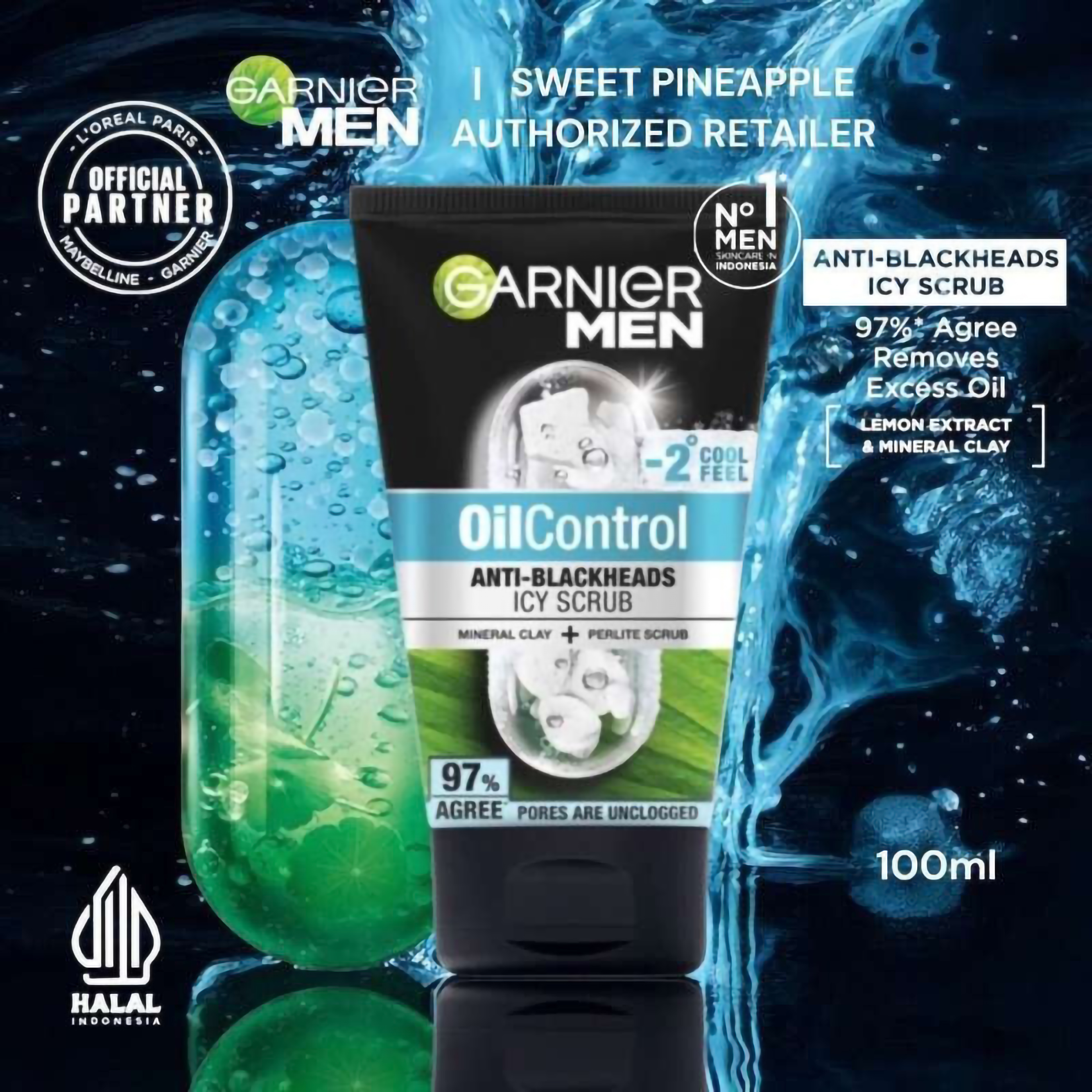 Loreal Indonesia Garnier Men Oil Control Anti Blackheads Brightening Icy Scrub 100 ml