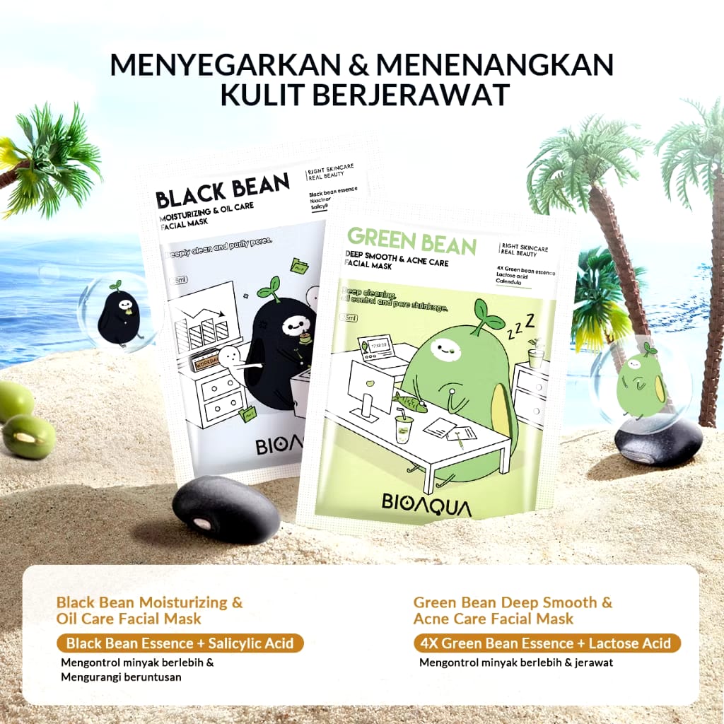 Permata Indo Kav BIOAQUA Green Bean Deep Smooth & Acne Care Facial Mask