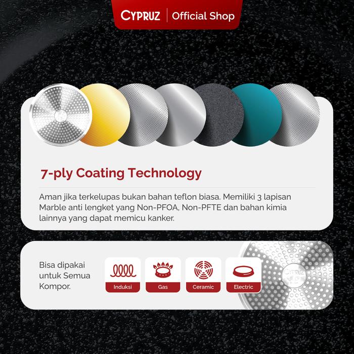 Cypruz Wok Pan & Lid Grey Marble Series  4