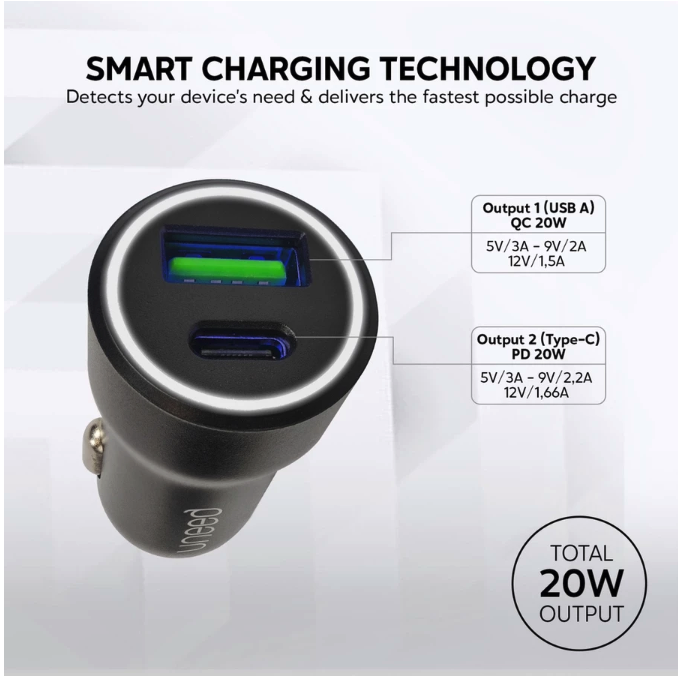 Uneed Indonesia Uneed Dual Port Car Charger 20W  UCC404