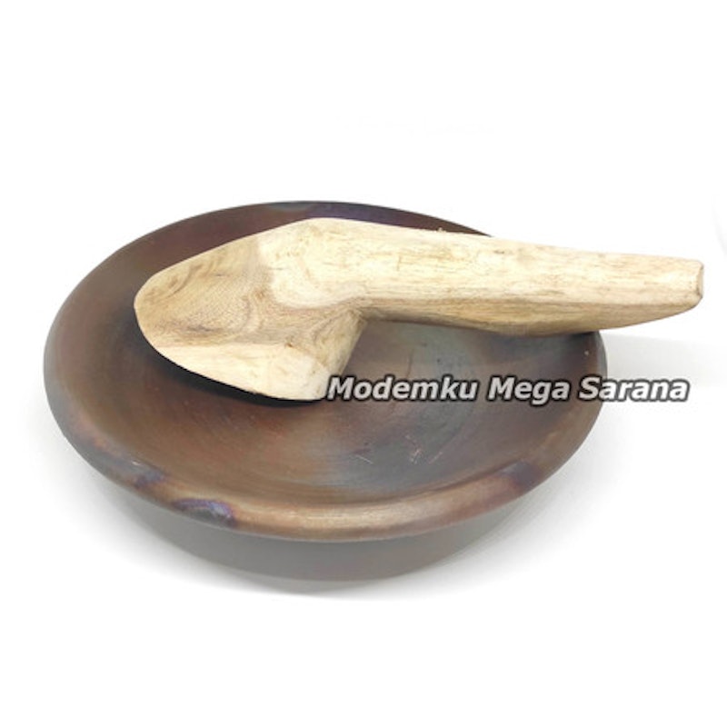 Cobek Tanah Liat Cokelat + Ulekan 20 cm 3