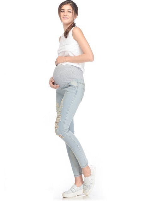 Skinny Maternity Jeans With Rips Blue - Celana Jeans Hamil M7502B-L
