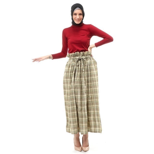 Amel Long Skirt Bawahan Wanita Motif Kotak-Kotak Regular Fit