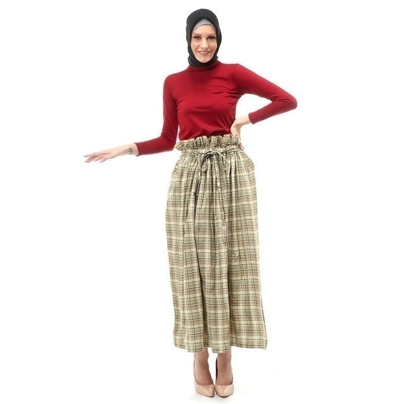 Amel Long Skirt Bawahan Wanita Motif Kotak-Kotak Regular Fit 3