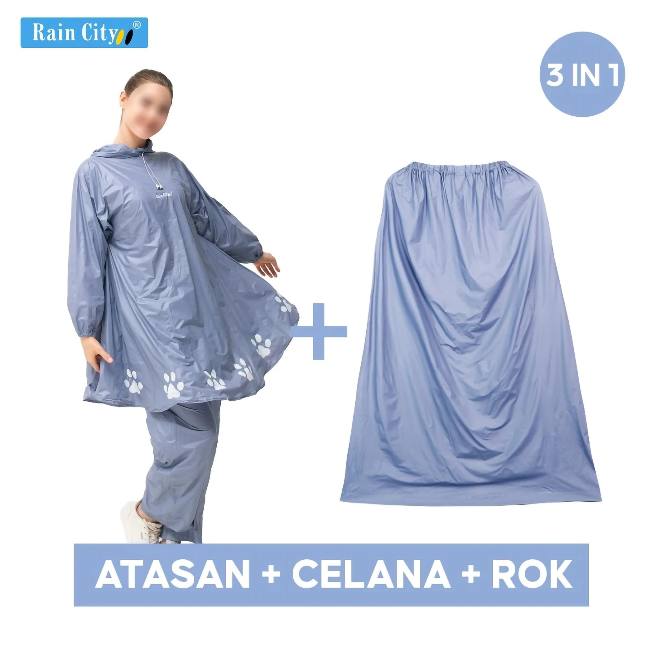  Rain City Jas Hujan 3 in 1 Setelan Poncho + Rok Kitty PInk