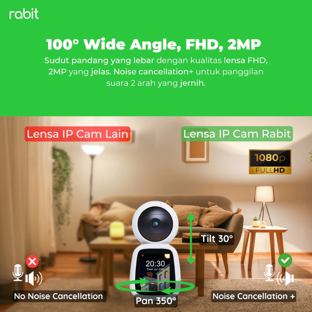 Rabit Teknologi Pintar Rabit Smart IP Camera CCTV Indoor PTZ Screen 2-Way Video Call