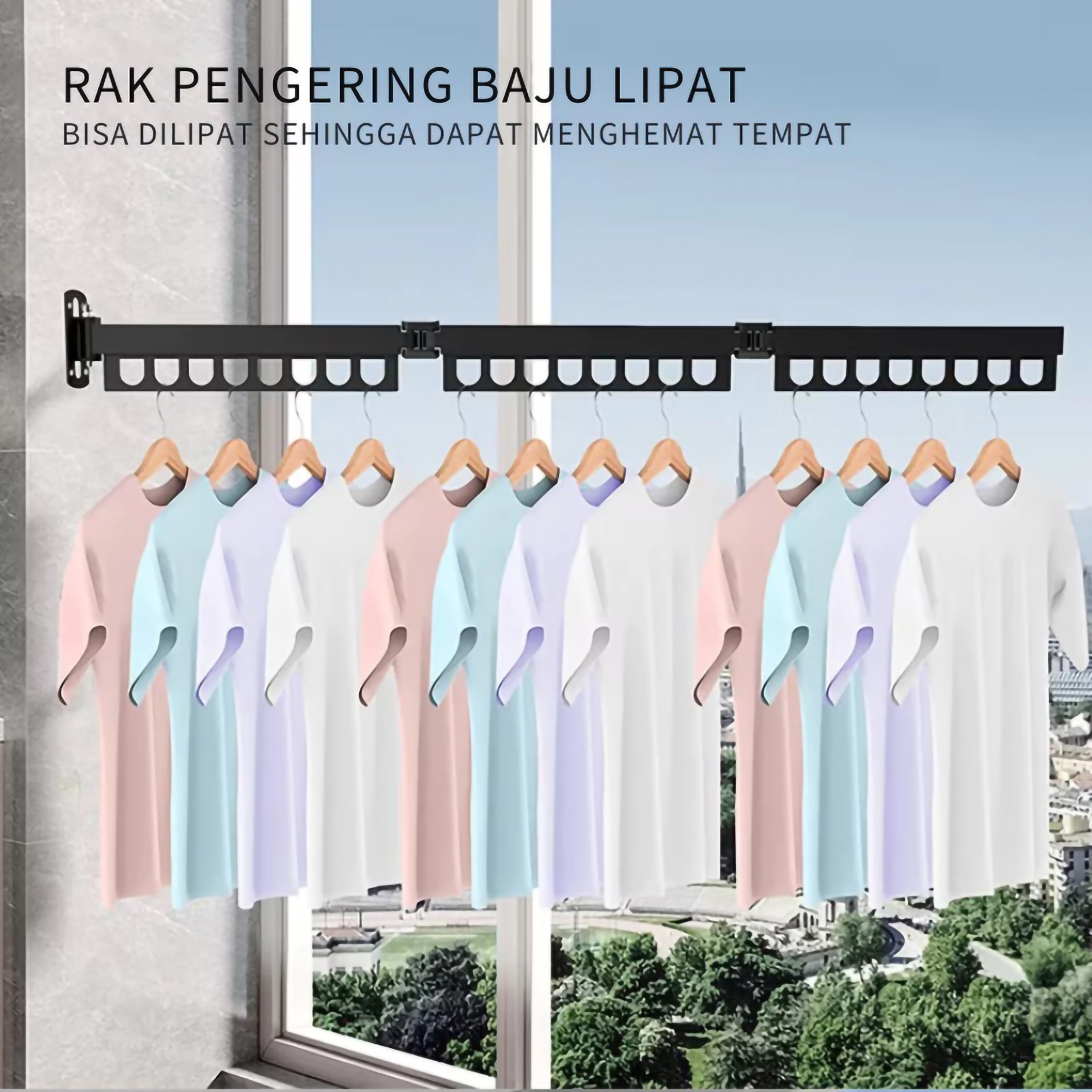  Barito Indo Jemuran Baju Lipat Hitam 3 Baris