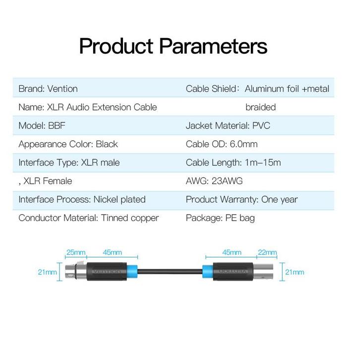 Vention BBF Kabel Aux Audio Microphone XLR Male to Female 4