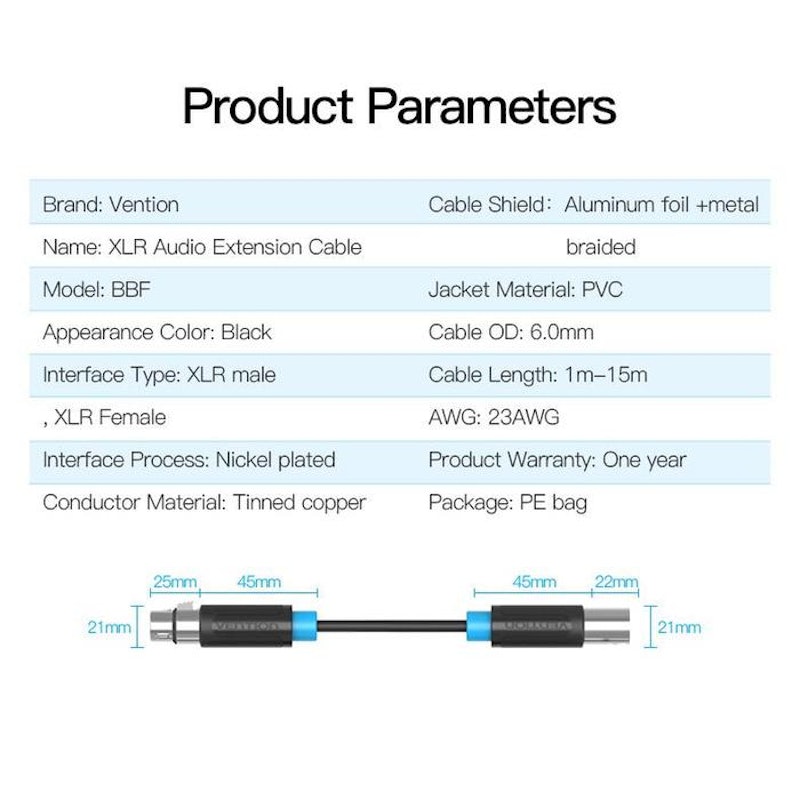 Vention BBF Kabel Aux Audio Microphone XLR Male to Female 4