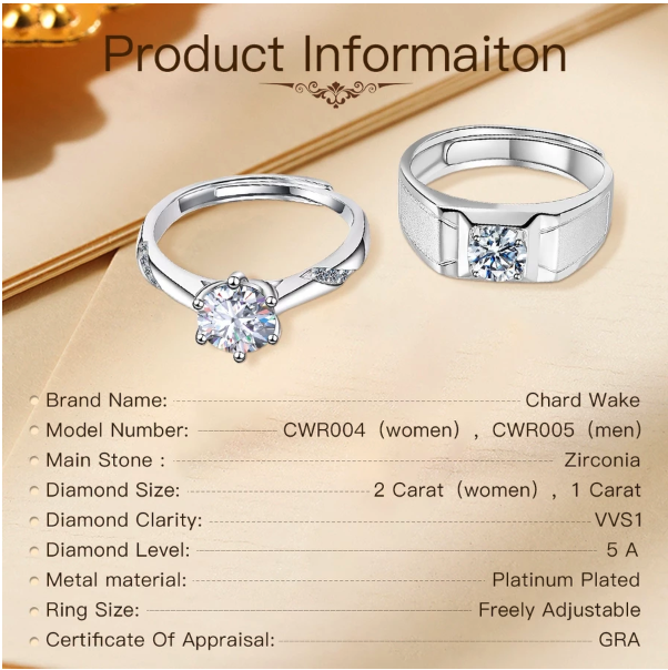  Chard Wake Cincin Couple Berlian Berlapis Platinum