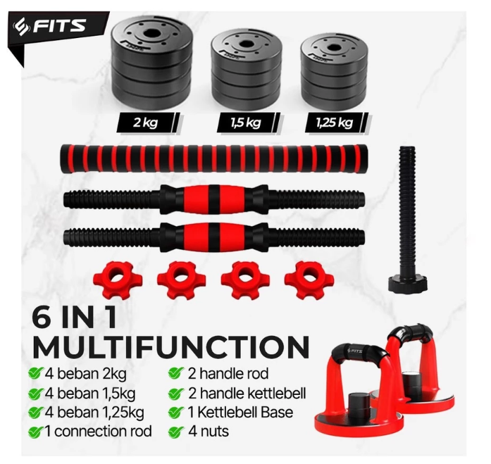  SFIDN FITS 6in1 Multifunction Dumbell Kettlebell Barbel Set Premium 20kg