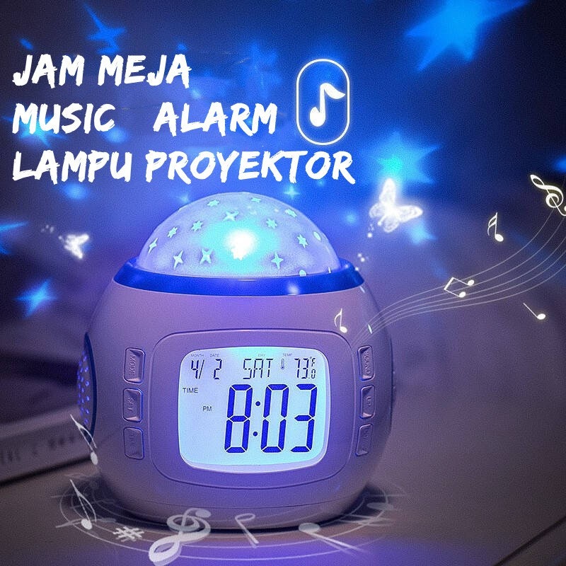 Jam Alarm Meja Digital Proyektor LCD Light/Music 5