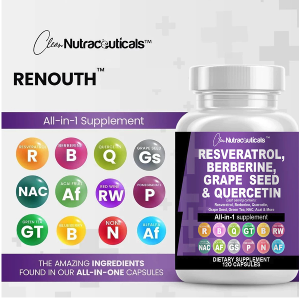  Clean Nutraceuticals Resveratrol, Berberine, Grape Seed & Quercetin