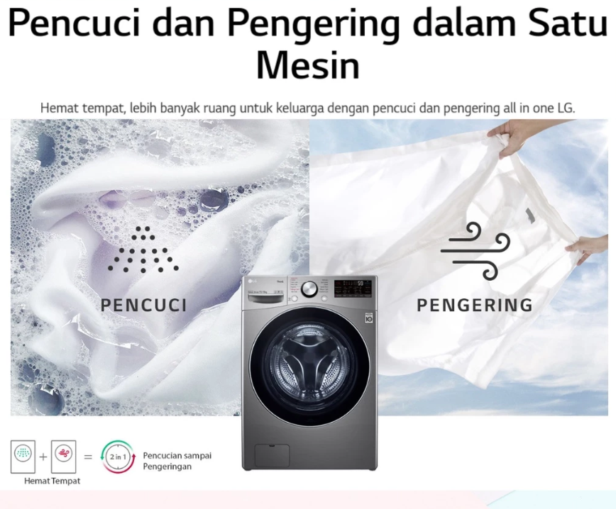 LG Electronics LG Mesin Cuci Front Loading  AI DD™ 15 Kg / 8 Kg F2515RTGV
