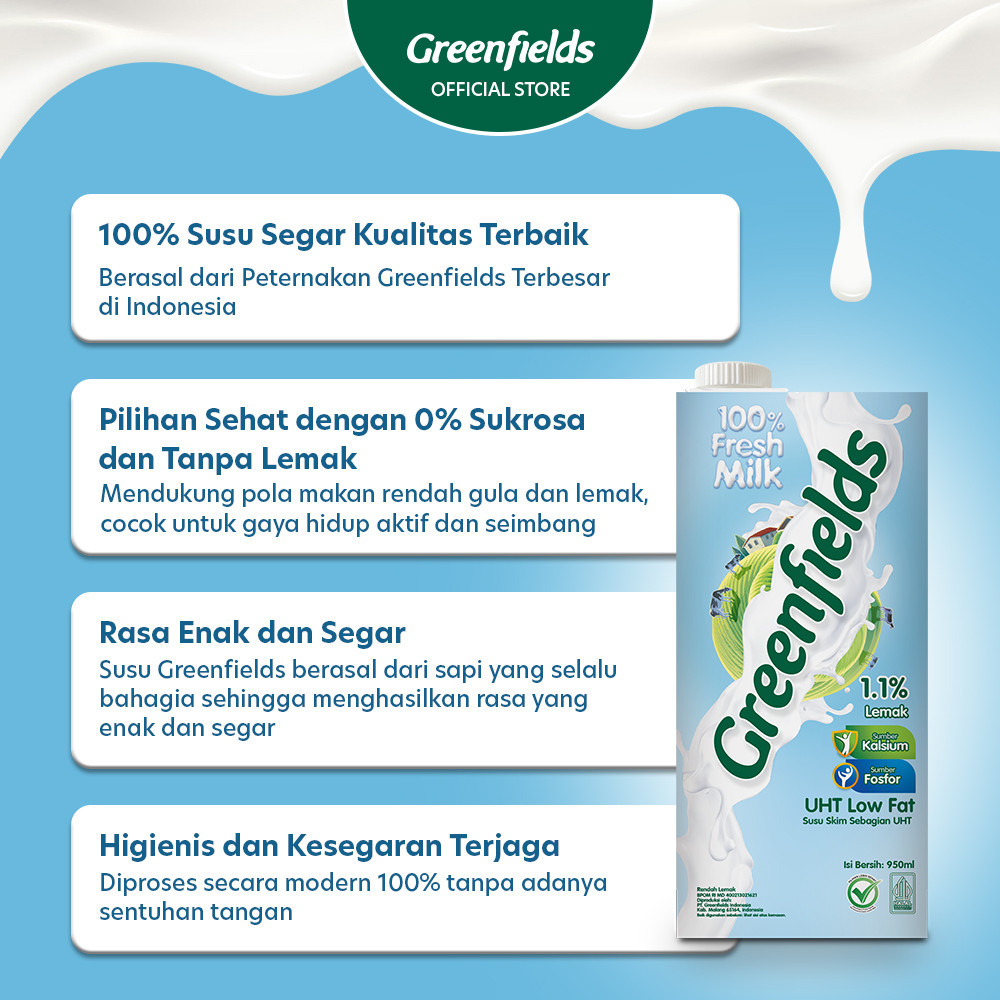 Greenfields UHT Low Fat 950 ml