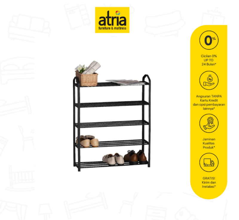 Atria Furnishing & Mattress Molly Rak Sepatu Minimalis 4/5 Tier Black 2