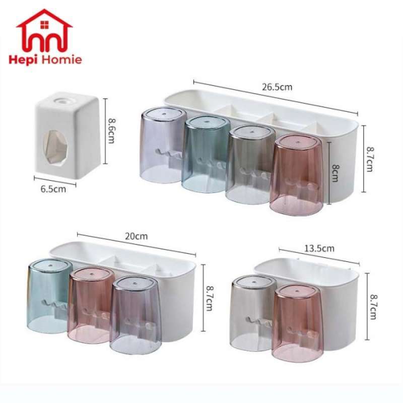 Toothbrush Holder Cup Set + Toothpaste Dispenser 4