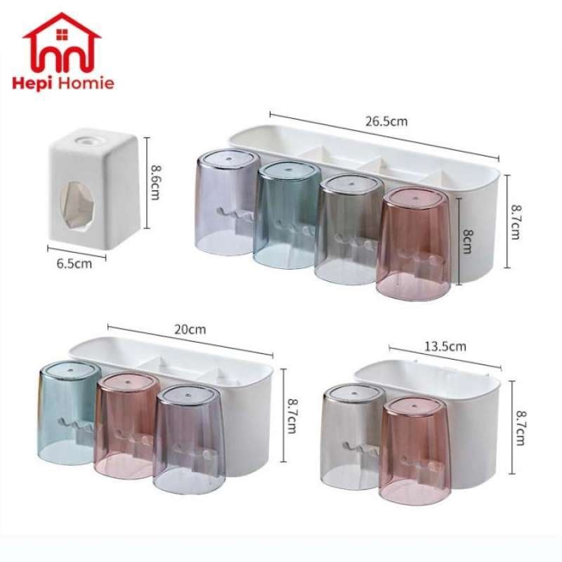 Toothbrush Holder Cup Set + Toothpaste Dispenser 4