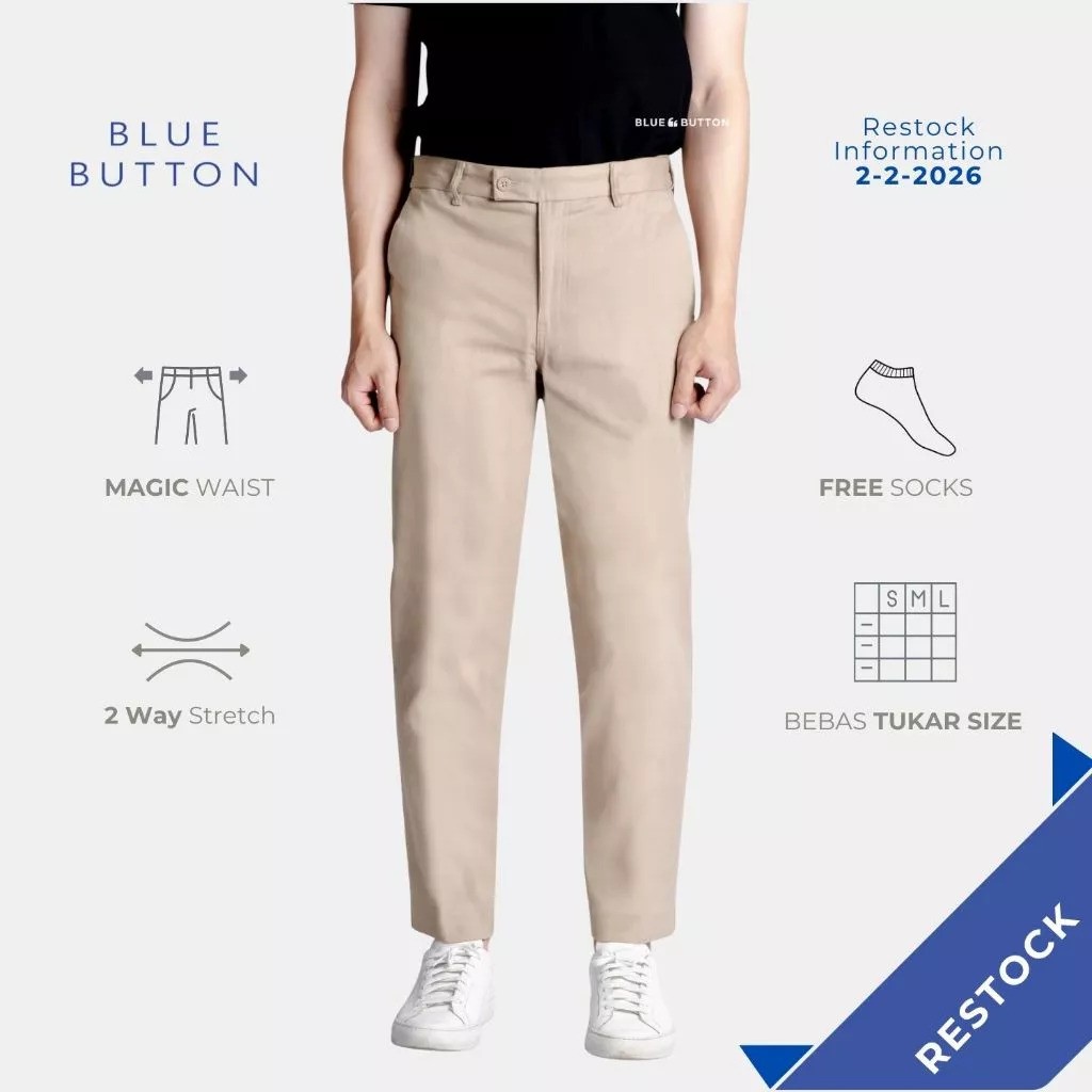  BlueButton Celana Chino Ankle Pants Slim Fit Khaki