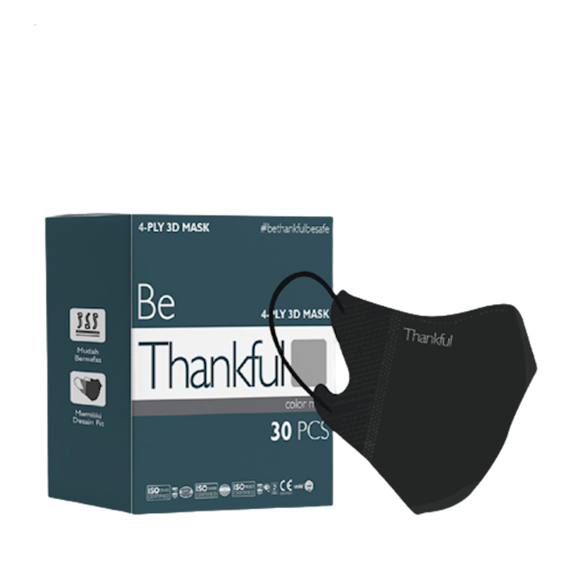 Thankful Face Mask Adult Earloop 3D - 4 Ply 30 Pcs
