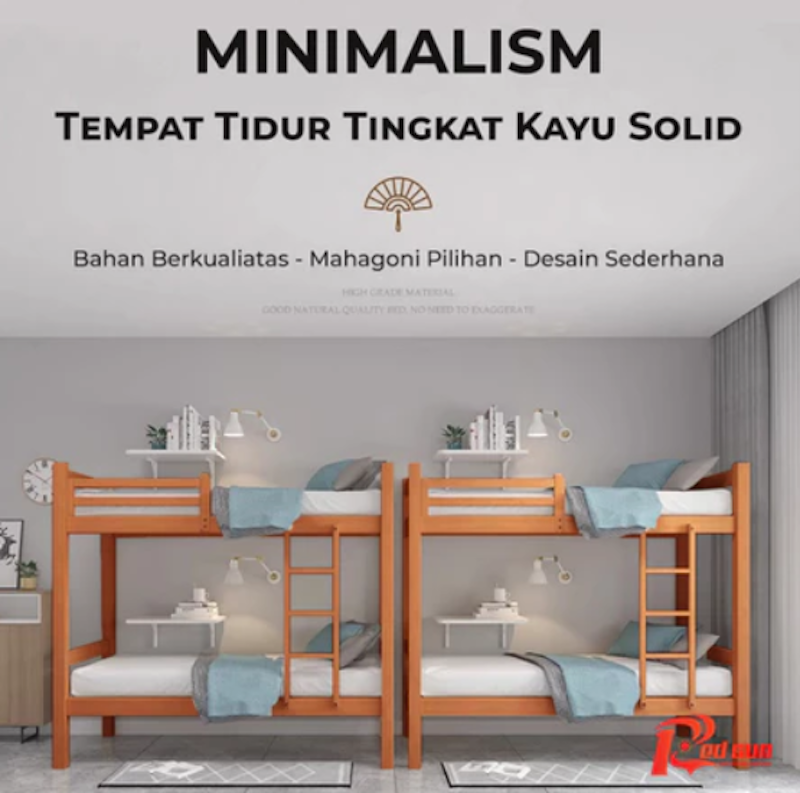 Red Sun Tempat Tidur Tingkat Kayu 2