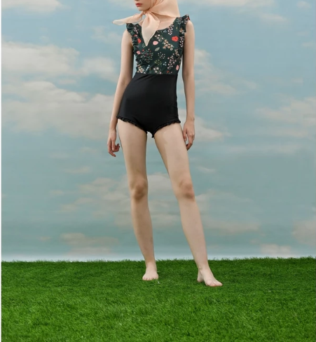  Anne Kelly Betsey Midnight Floral One Piece Vintage Swimsuit