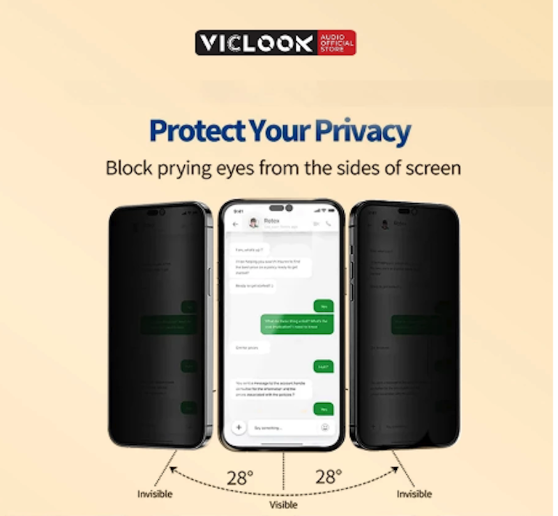 Viclook Easy Install Tempered Glass Anti Spy HD Clear Fit for iPhone 3