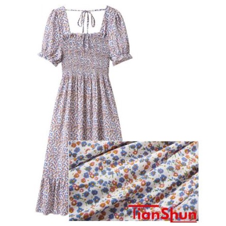 TianShun  Floral Pleated Chest Midi Dress