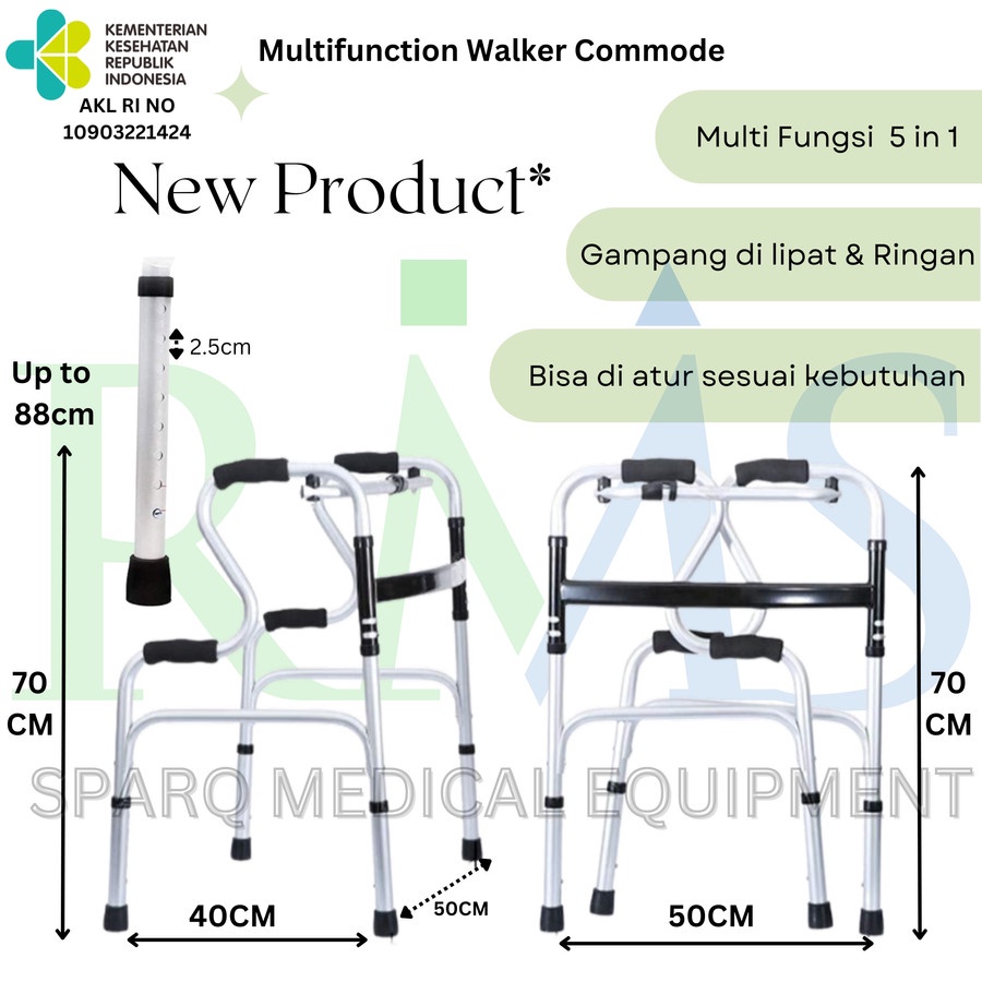 Care Medical Technology RMS Commode Chair Walker 5 in 1 WKR964L