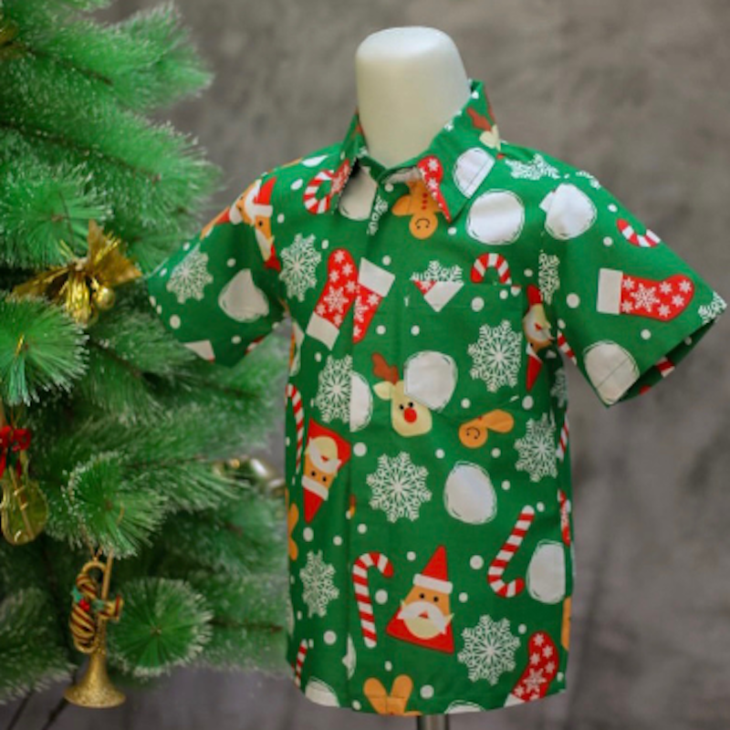 Kemeja Natal Anak GREEN SANTA 2