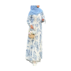 Batik Trusmi Dress Batik Mega Mendung Bumi Pita Biru