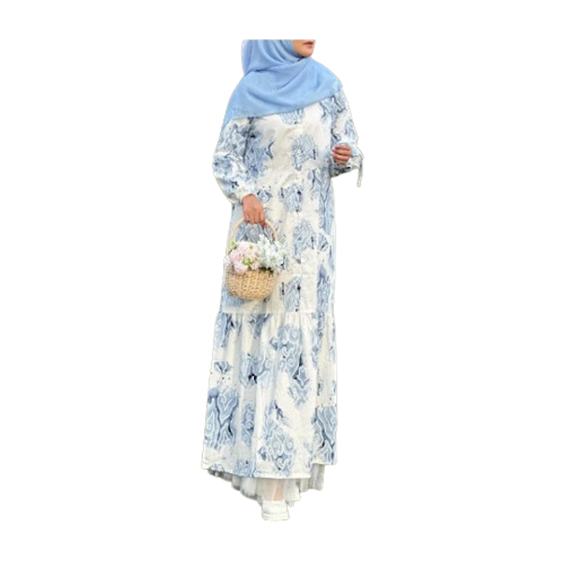 Batik Trusmi Dress Batik Mega Mendung Bumi Pita Biru 1