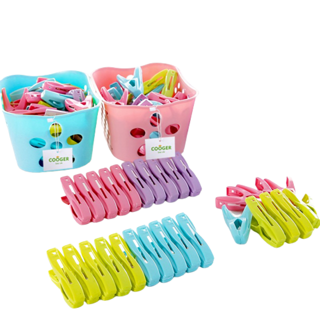 Jepitan Jemuran Warna Warni dengan Wadah Keranjang