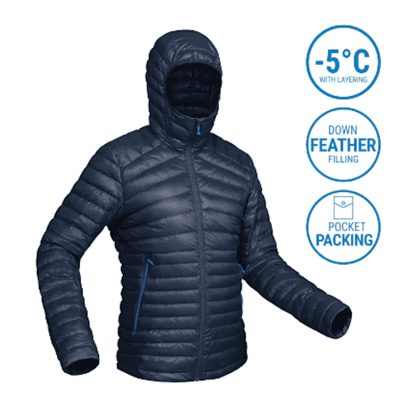 Forclaz Jaket Down Pria Trekking Gunung Hoody MT100 -5°C - Biru Dongker 4