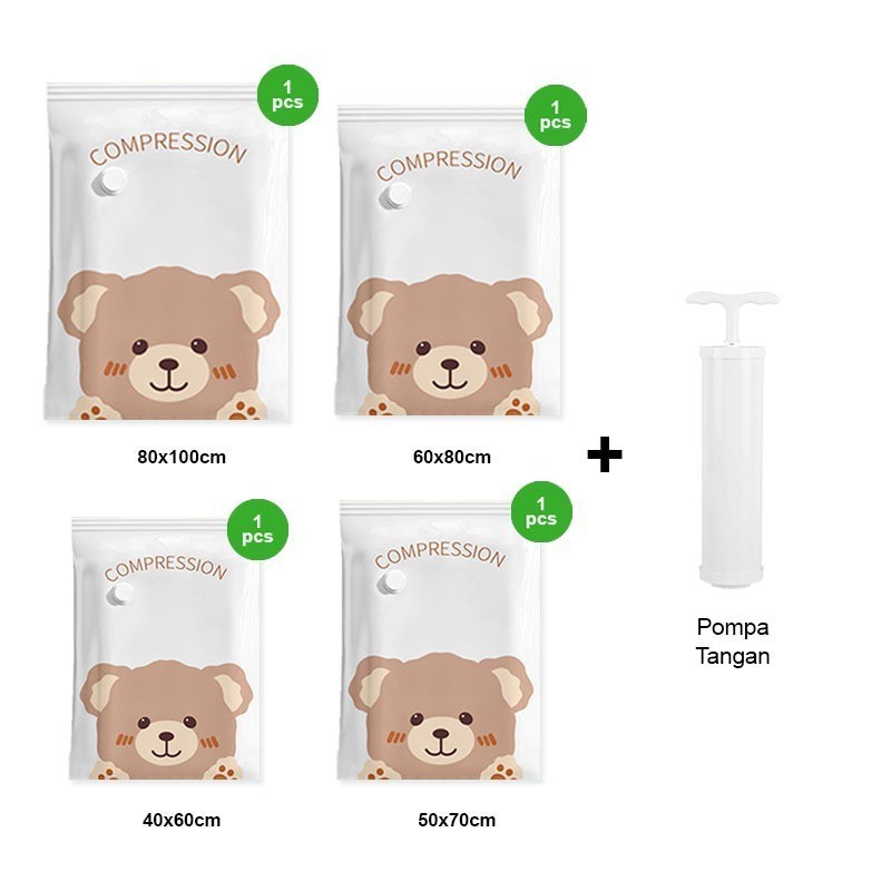 IbuMillenial Vacuum Compression Bag Teddy Bear Set + Pompa 2