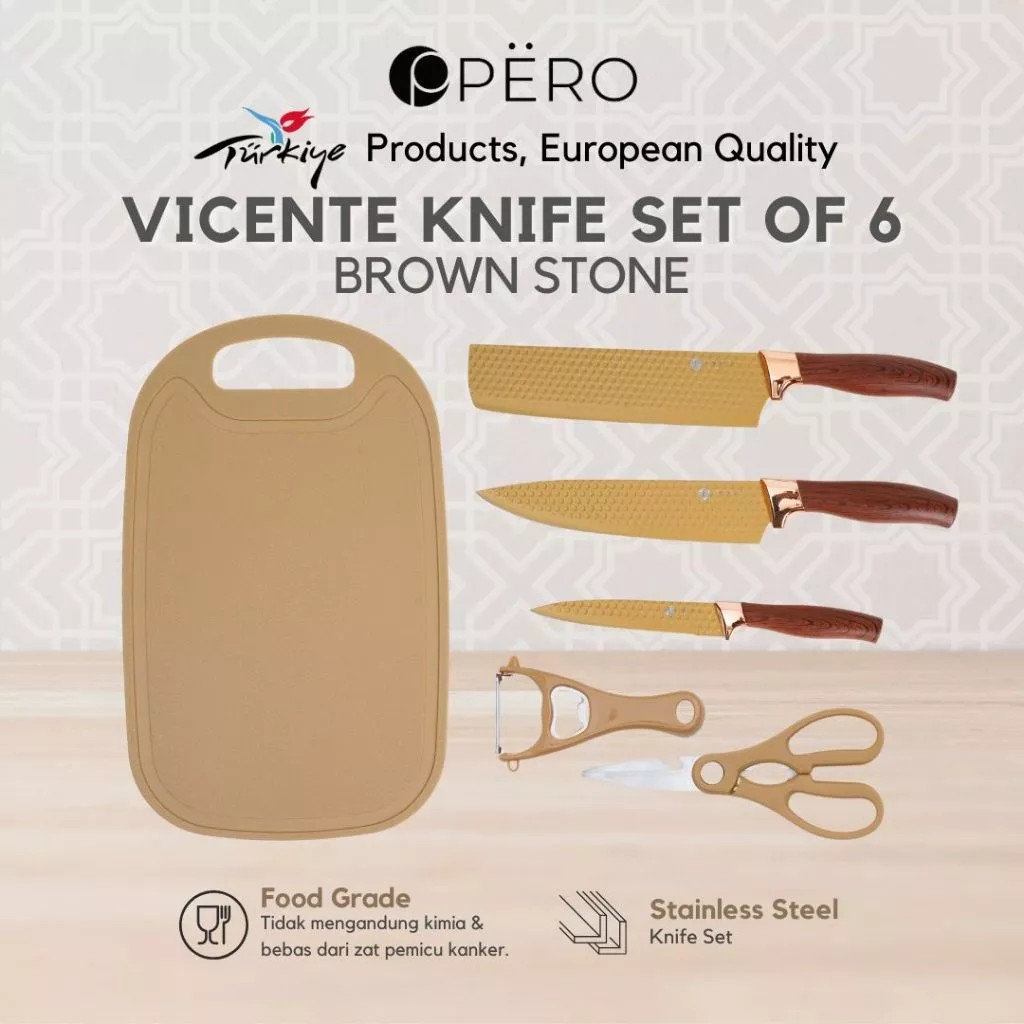 Pero Indonesia Pero Vicente Knife Set of 6 with Cutting Board