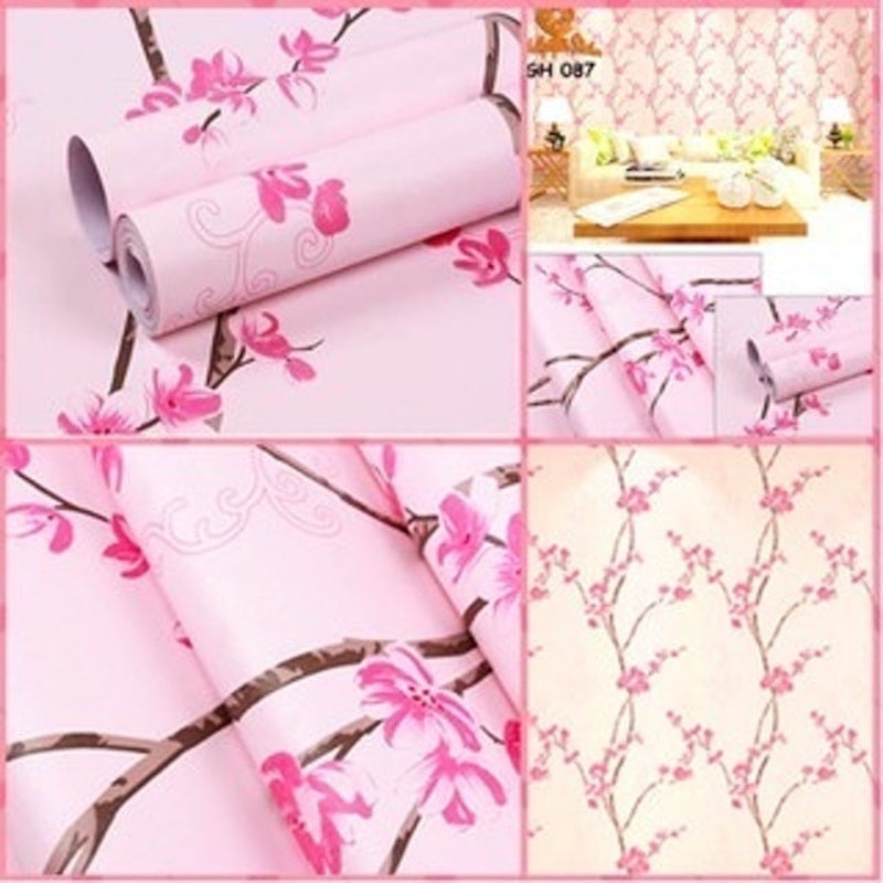 Wallpaper Stiker Dinding Motif Bunga Sakura Pink Cream