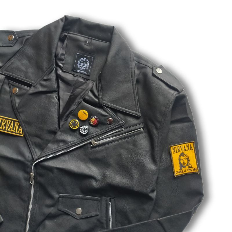 ARFACLOTH Black Collar Biker Jacket Cobain